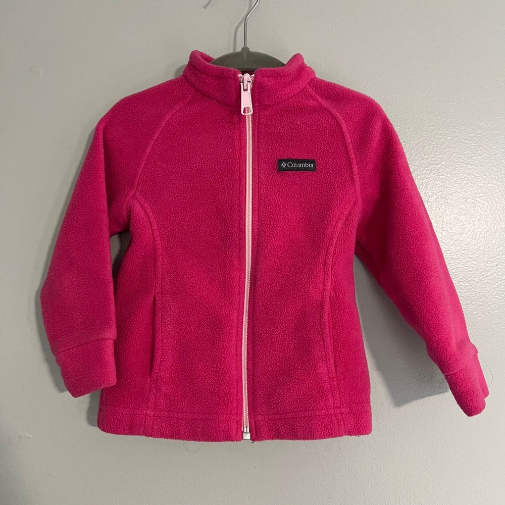 Columbia Toddler Girls‎ hot Pink Full Zip Fleece Jacket Mock Neck 18-24 Months
